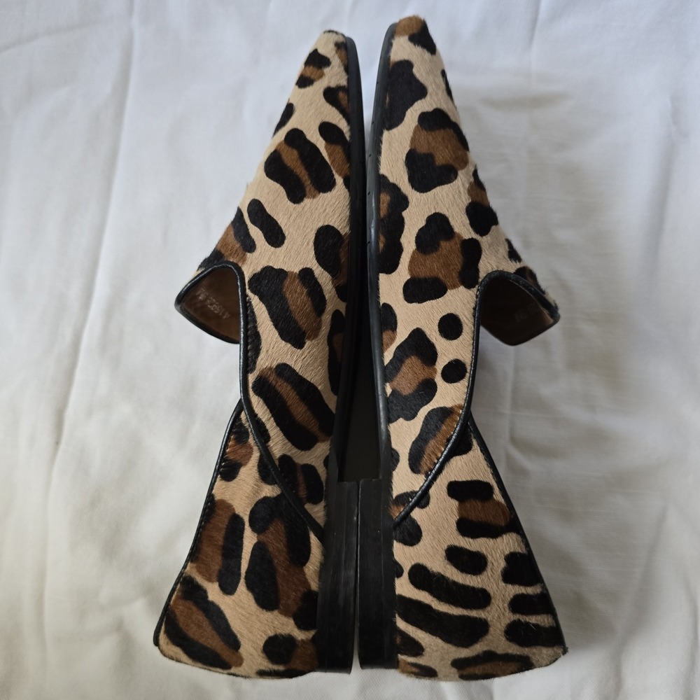 Aquatalia Leopard Calf Hair Loafers Womens 9M Pointed Toe Smoking Flats Italy - Picture 7 of 11